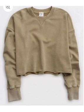 OFFLINE by aerie XS Camo Green Throw Back Cropped Long Sl Crewneck Sweatshirt
